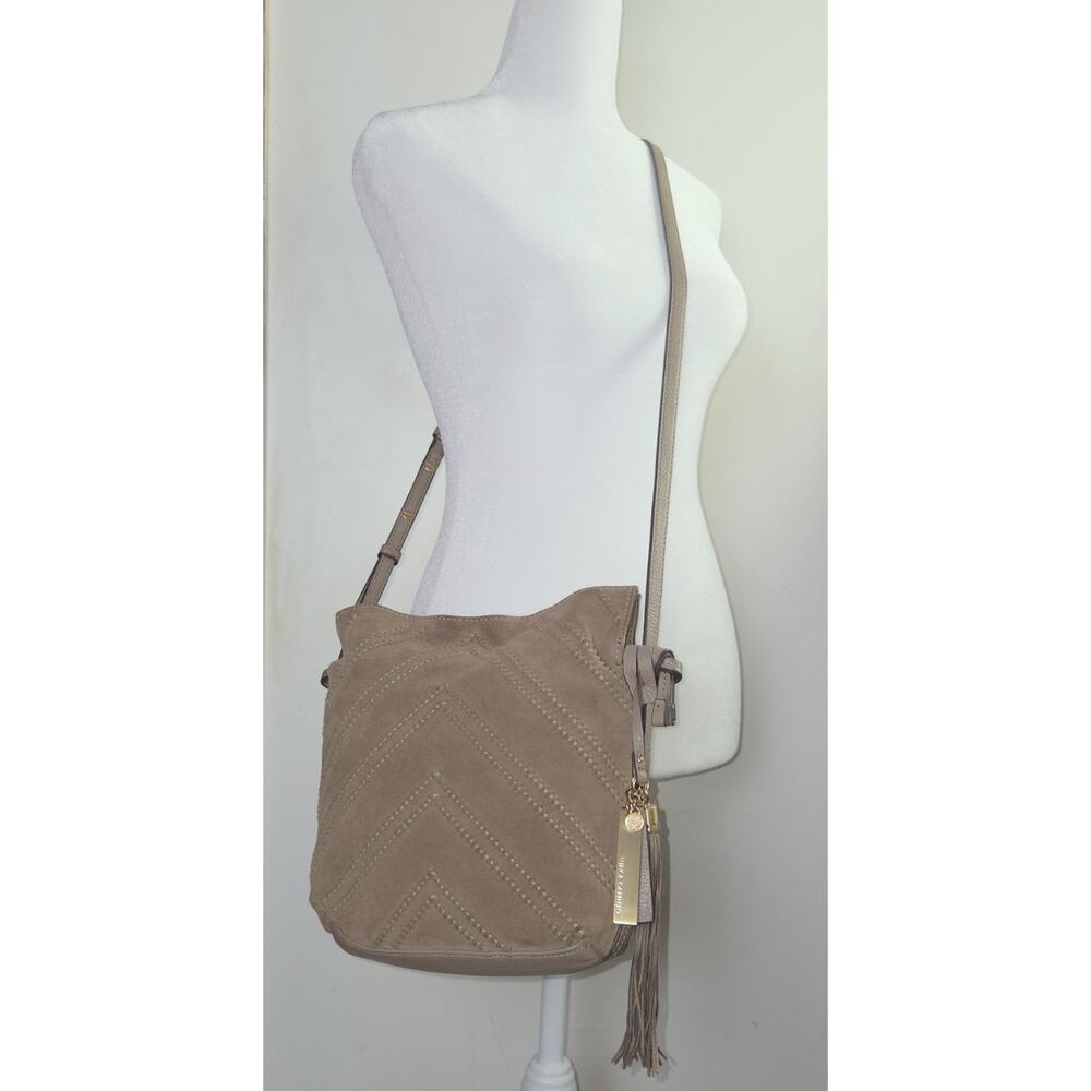 Vince Camuto Leather Crossbody Handbag Two Sided Suede & Pebbled Leather Beige